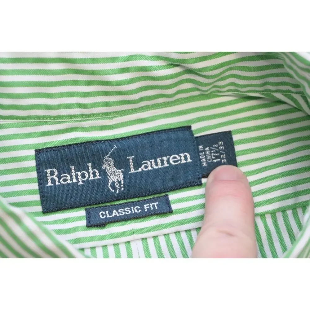 Polo Ralph Lauren Dress Shirt Classic Striped Button Up Mens Size‎ 17.5 32/33 XL